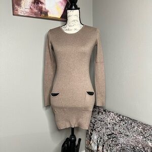 BCX Long Sleeve Tan Dress with Pockets